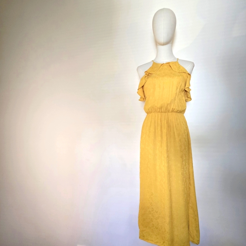 ZARA Midi Jacquard Dress with Ruffle Detail